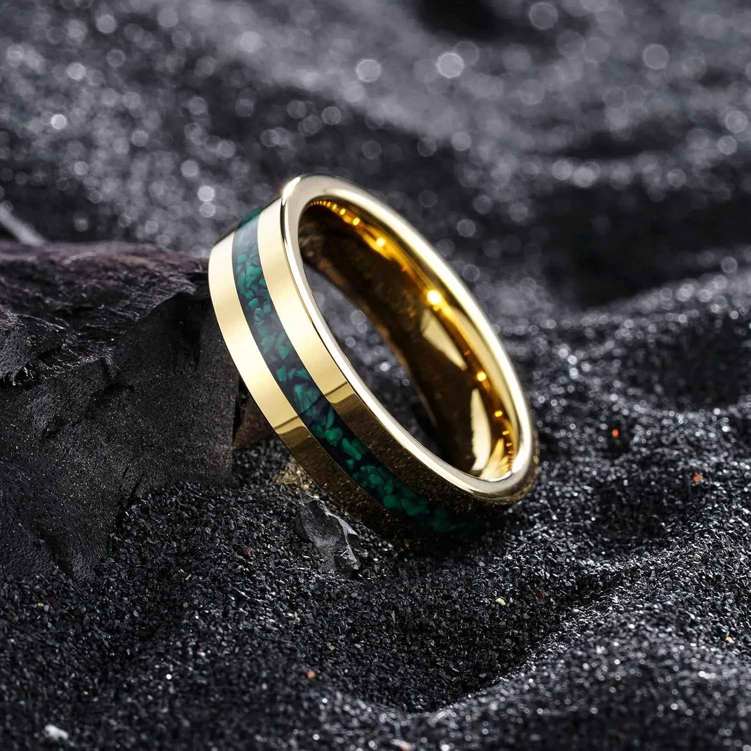 King Will Tungsten Carbide Rings For Men 8mm Gunmetal Wedding Band Malachite Inlay High Polished Finish Anniversary Ring Comfort Fit Size 7-14