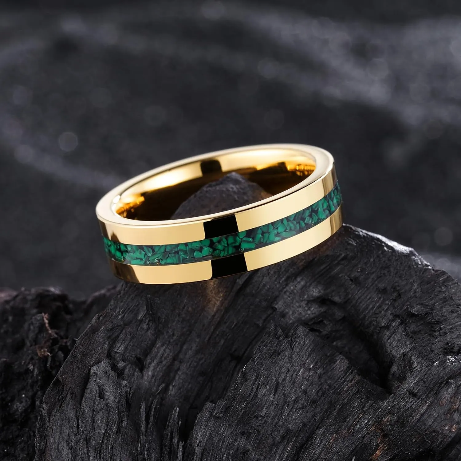 King Will Tungsten Carbide Rings For Men 8mm Gunmetal Wedding Band Malachite Inlay High Polished Finish Anniversary Ring Comfort Fit Size 7-14