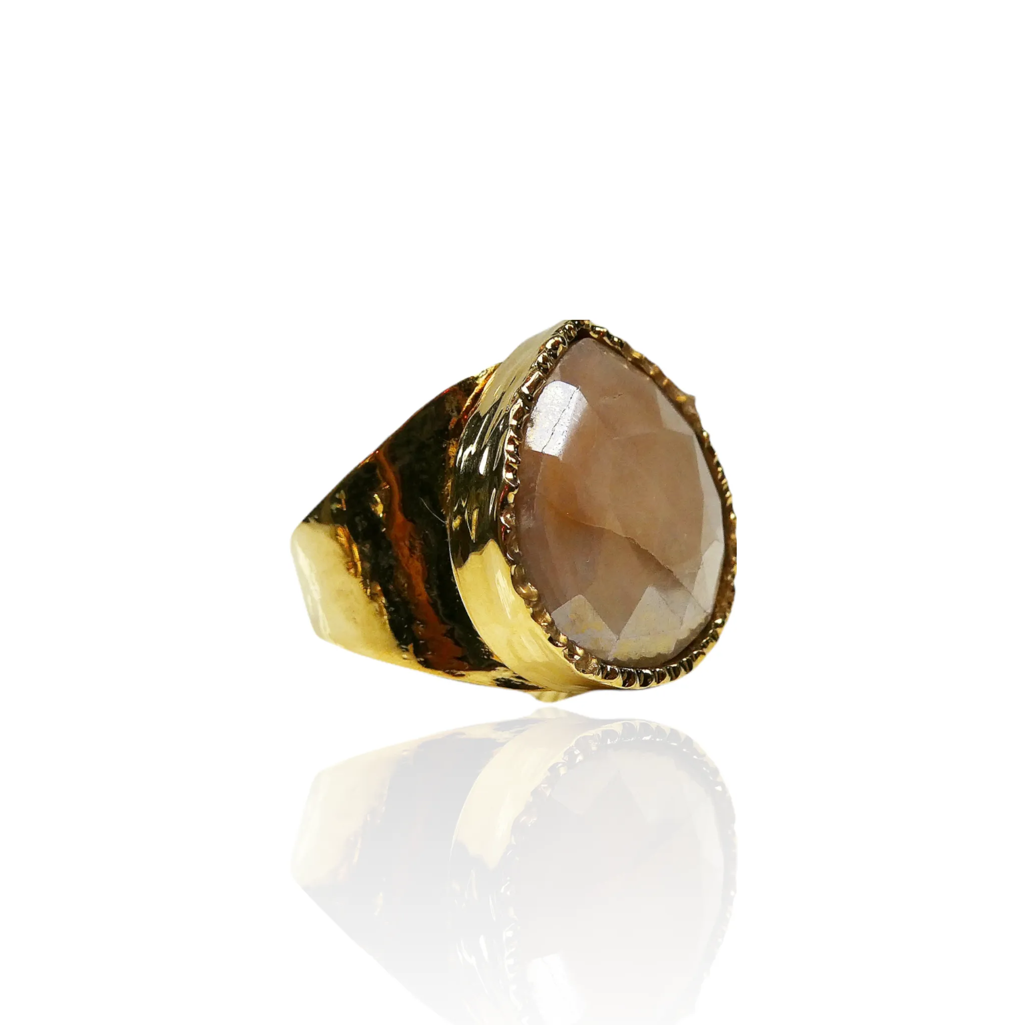 Pink Sapphire Gemstone Wide Teardrop Adjustable Ring