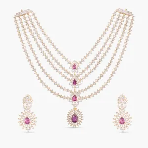 Pink Serenity Multi-Layered Silver CZ Necklace Set
