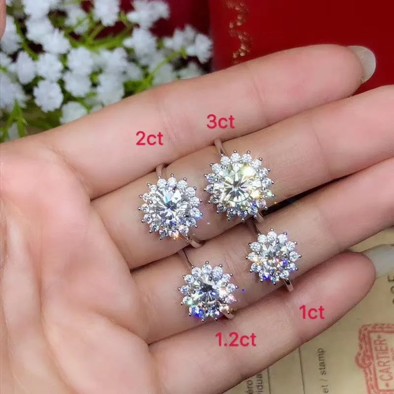 Platinum Plated Silver Halo Moissanite Ring 1ct - 3ct Options