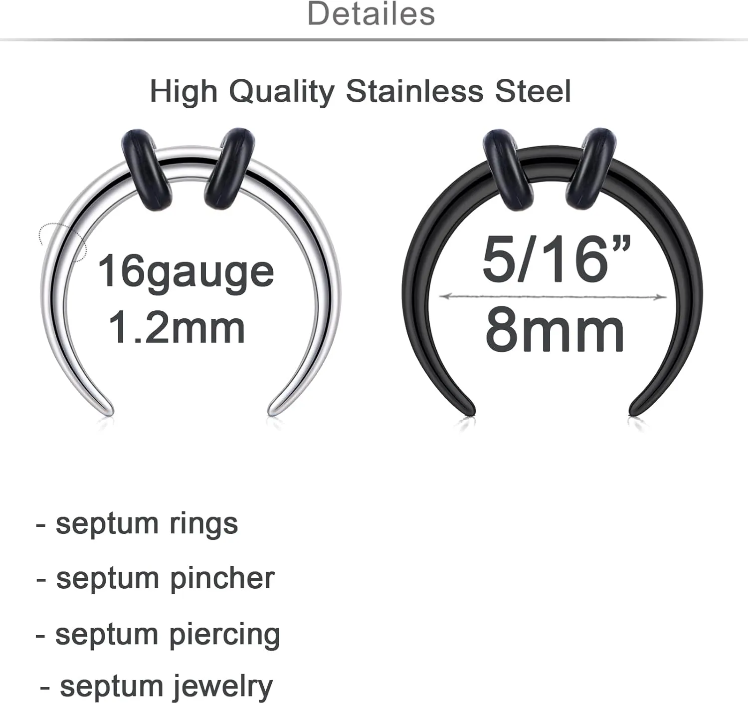 QWALIT Septum Ring Jewelry - Mustache, Surgical Steel, 16g, Pincher, Nose Piercing for Halloween