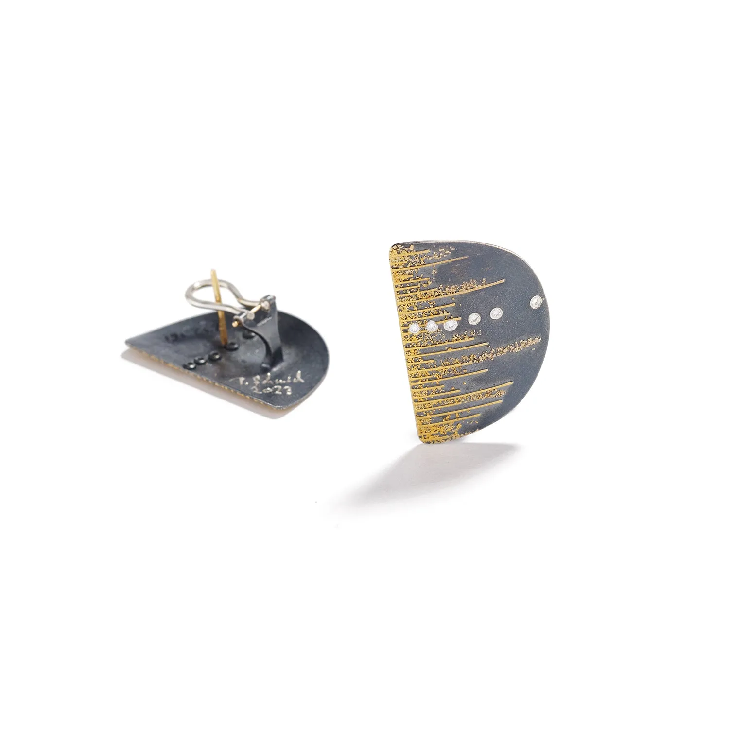 Silver and Gold Half Circle Earrings