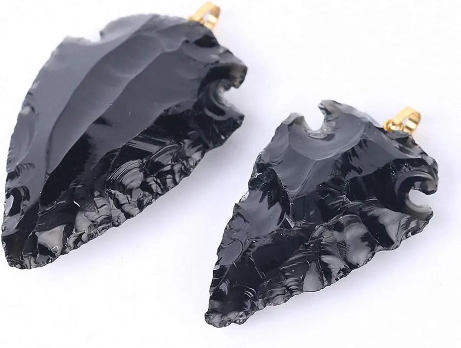 Tebapi Raw Gems Natural Black Obsidian Pendant Necklace for Men Women Arrowhead Shape Black Flint Gemstone Charms Crystal Necklace Rough Healing Point Quartz Stone Pendants
