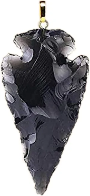 Tebapi Raw Gems Natural Black Obsidian Pendant Necklace for Men Women Arrowhead Shape Black Flint Gemstone Charms Crystal Necklace Rough Healing Point Quartz Stone Pendants