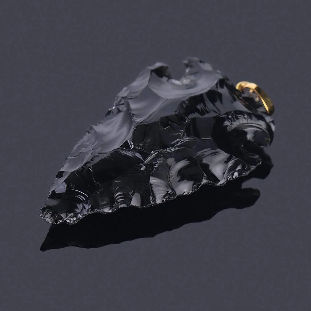Tebapi Raw Gems Natural Black Obsidian Pendant Necklace for Men Women Arrowhead Shape Black Flint Gemstone Charms Crystal Necklace Rough Healing Point Quartz Stone Pendants