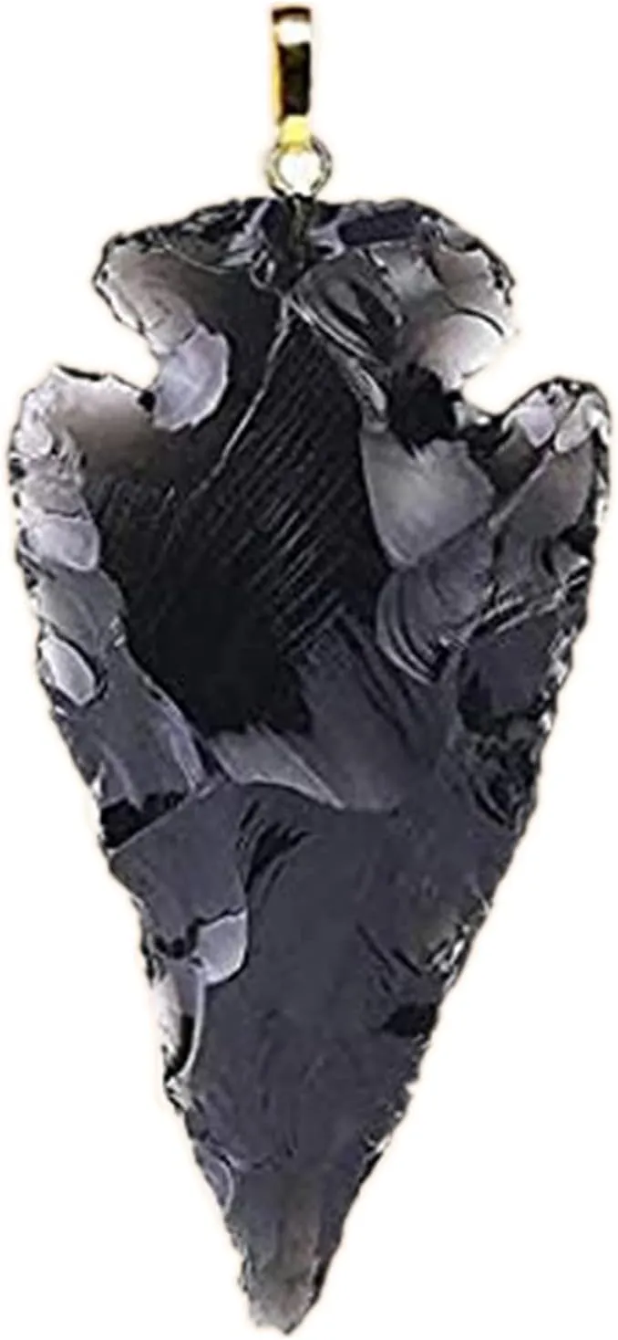 Tebapi Raw Gems Natural Black Obsidian Pendant Necklace for Men Women Arrowhead Shape Black Flint Gemstone Charms Crystal Necklace Rough Healing Point Quartz Stone Pendants