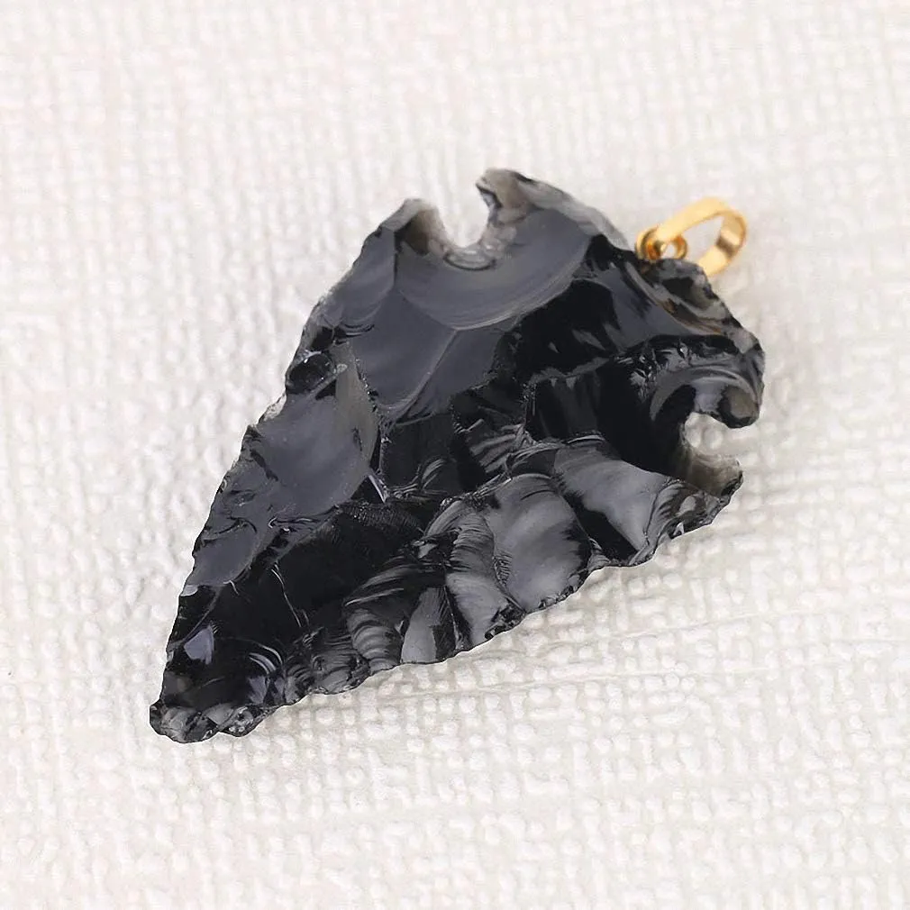 Tebapi Raw Gems Natural Black Obsidian Pendant Necklace for Men Women Arrowhead Shape Black Flint Gemstone Charms Crystal Necklace Rough Healing Point Quartz Stone Pendants