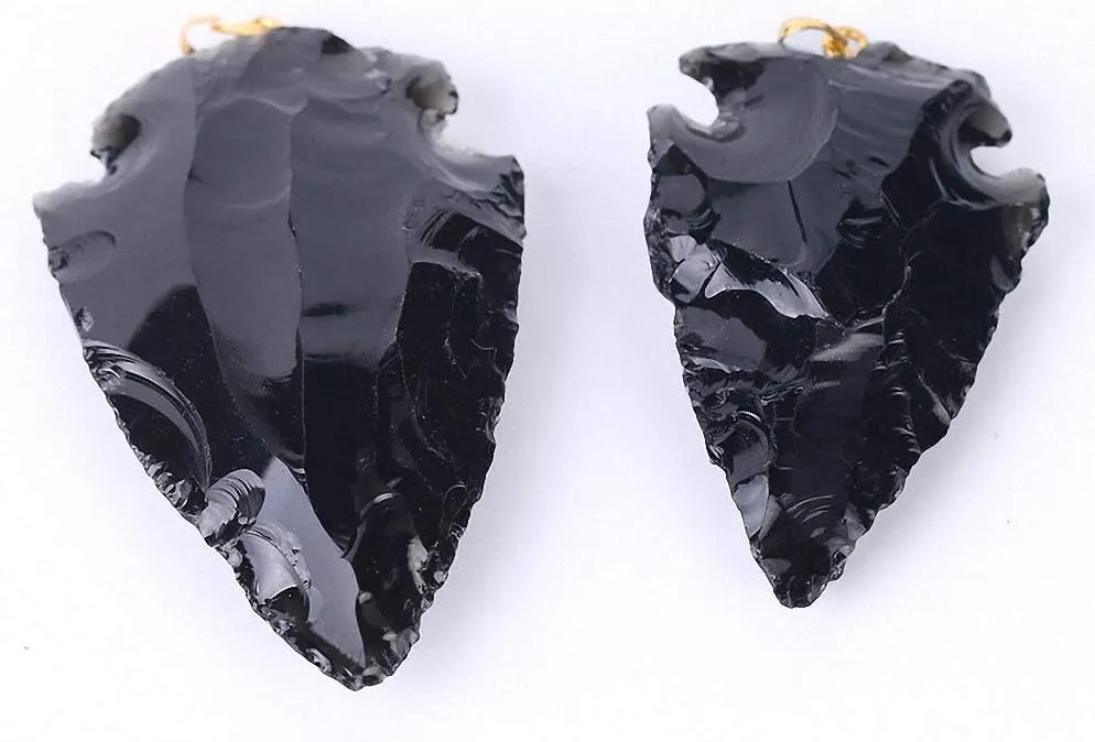 Tebapi Raw Gems Natural Black Obsidian Pendant Necklace for Men Women Arrowhead Shape Black Flint Gemstone Charms Crystal Necklace Rough Healing Point Quartz Stone Pendants