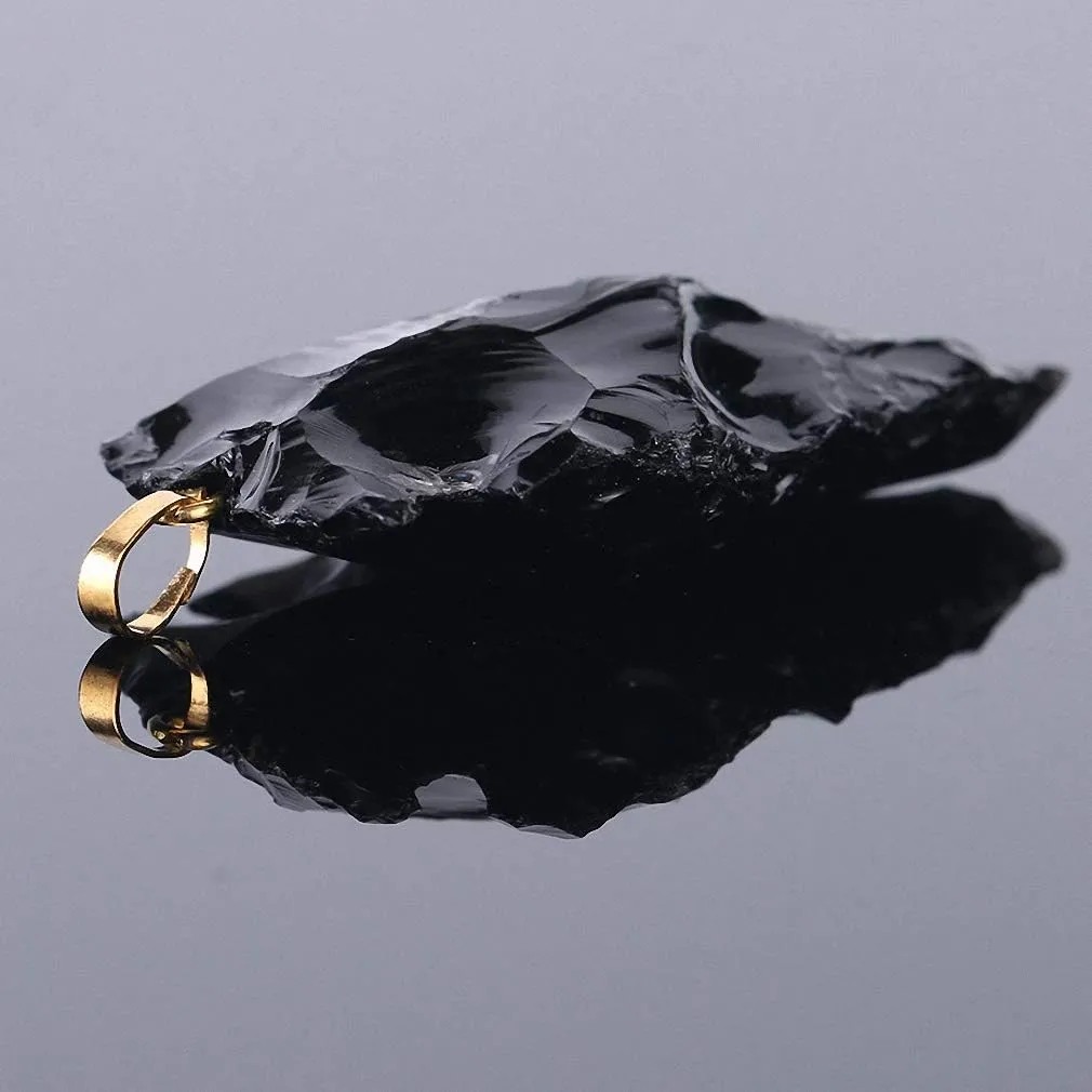 Tebapi Raw Gems Natural Black Obsidian Pendant Necklace for Men Women Arrowhead Shape Black Flint Gemstone Charms Crystal Necklace Rough Healing Point Quartz Stone Pendants
