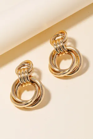 Triple Hoop Linked Tiered Dangle Earrings